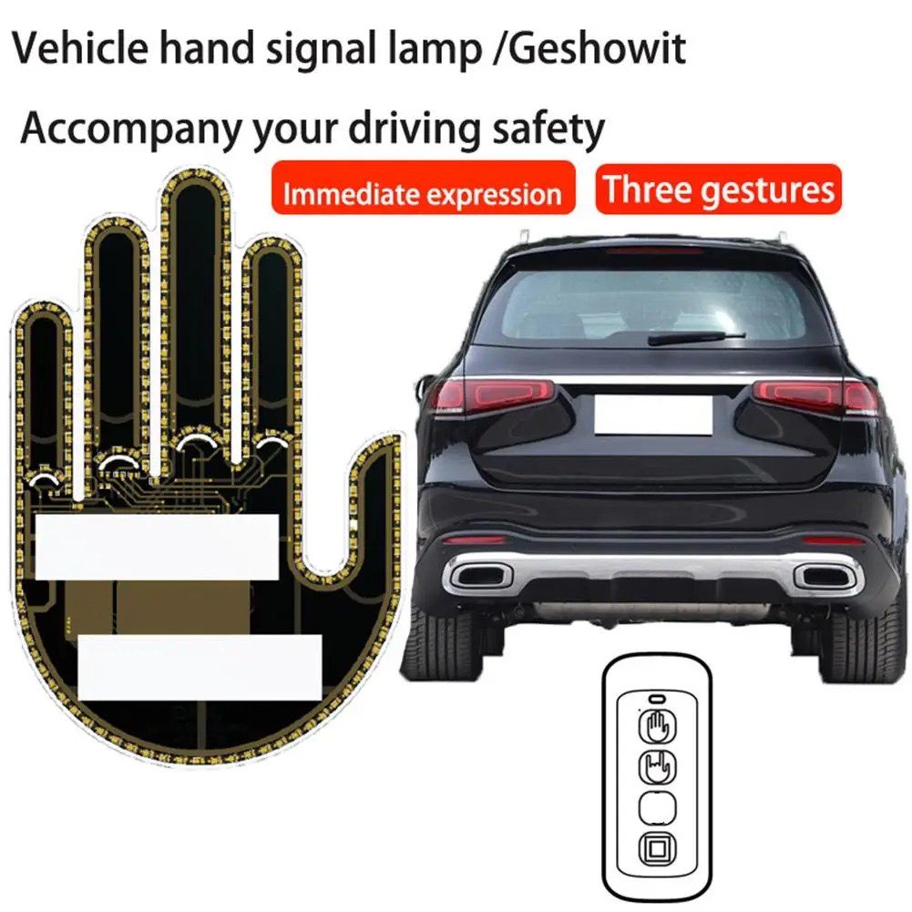 Luz de Dedo Engraçada para Carros - Gesto Médio Luminoso Universal para Janela