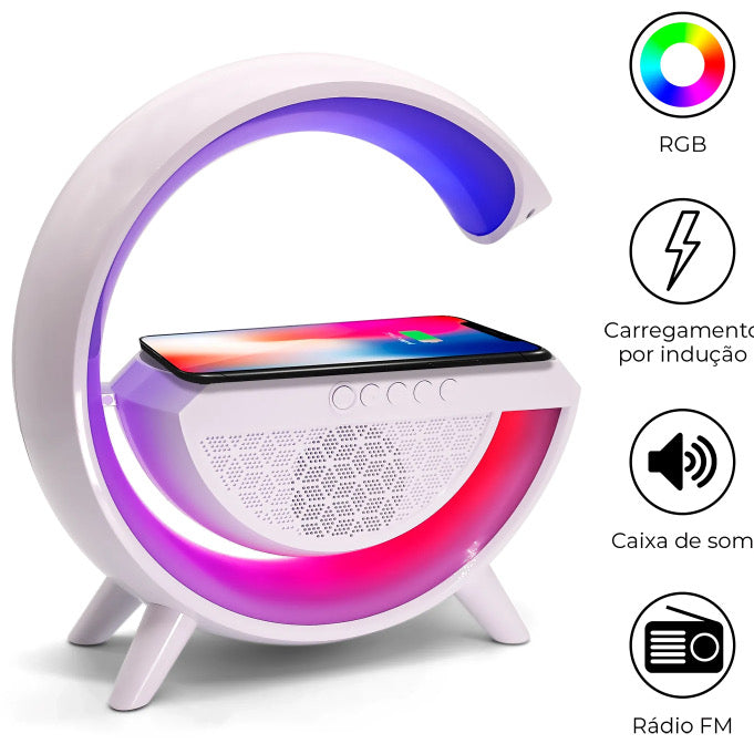G-Speaker: Caixa de Som Bluetooth com Luminária Inteligente, Carregador Sem Fio e Luz RGB LED